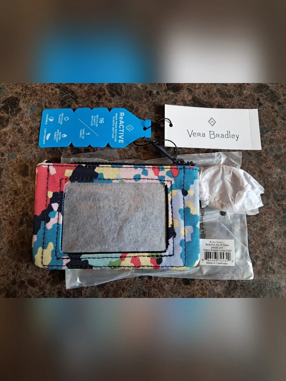 Veta Bradley ReActive Zip ID Case Happy Blooms Cross Stitch BNWT - Picture 3 of 3